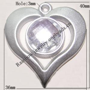 Plastic( ABS) Pendant with Acrylic Zircon, 37x35mm Hole:3mm Sold by Bag