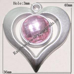 Plastic( ABS) Pendant with Acrylic Zircon, 37x35mm Hole:3mm Sold by Bag