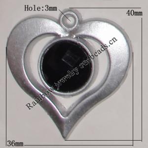 Plastic( ABS) Pendant with Acrylic Zircon, 37x35mm Hole:3mm Sold by Bag