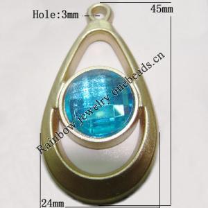 Plastic( ABS) Pendant with Acrylic Zircon, 45x24mm Hole:3mm Sold by Bag