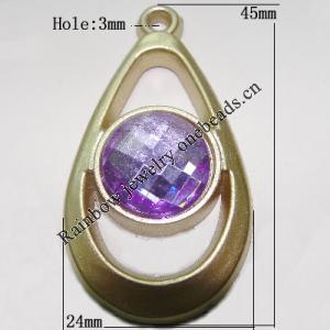 Plastic( ABS) Pendant with Acrylic Zircon, 45x24mm Hole:3mm Sold by Bag