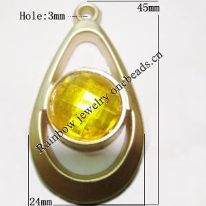 Plastic( ABS) Pendant with Acrylic Zircon, 45x24mm Hole:3mm Sold by Bag
