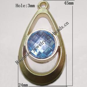 Plastic( ABS) Pendant with Acrylic Zircon, 45x24mm Hole:3mm Sold by Bag