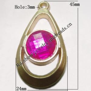 Plastic( ABS) Pendant with Acrylic Zircon, 45x24mm Hole:3mm Sold by Bag