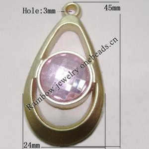 Plastic( ABS) Pendant with Acrylic Zircon, 45x24mm Hole:3mm Sold by Bag