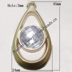 Plastic( ABS) Pendant with Acrylic Zircon, 45x24mm Hole:3mm Sold by Bag