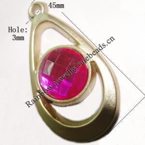 Plastic( ABS) Pendant with Acrylic Zircon, 45x24mm Hole:3mm Sold by Bag