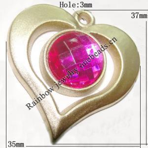 Plastic( ABS) Pendant with Acrylic Zircon, 37x35mm Hole:3mm Sold by Bag