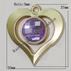 Plastic( ABS) Pendant with Acrylic Zircon, 37x35mm Hole:3mm Sold by Bag