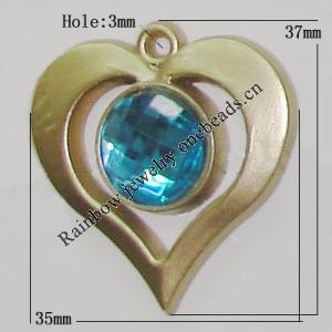 Plastic( ABS) Pendant with Acrylic Zircon, 37x35mm Hole:3mm Sold by Bag