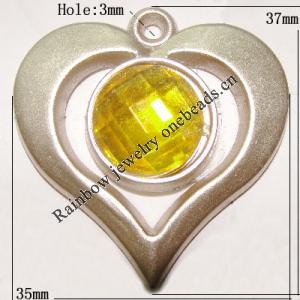 Plastic( ABS) Pendant with Acrylic Zircon, 37x35mm Hole:3mm Sold by Bag