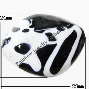Painted Spray-paint Stripe Acrylic Beads, Flat Bicone 28x24mm Hole:2mm, Sold by Bag 