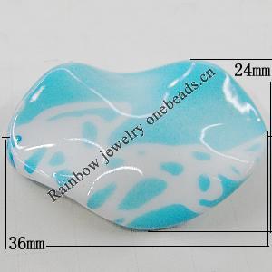 Painted Spray-paint Stripe Acrylic Beads, Twisted Flat Oval 36x24mm Hole:2mm, Sold by Bag 