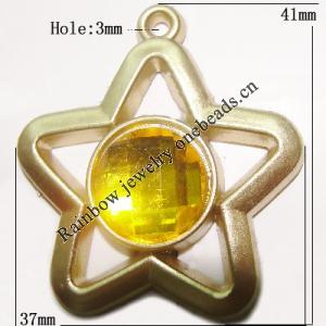 Plastic( ABS) Pendant with Acrylic Zircon, 42x37mm Hole:3mm Sold by Bag