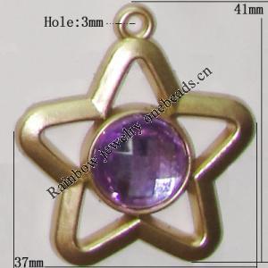 Plastic( ABS) Pendant with Acrylic Zircon, 42x37mm Hole:3mm Sold by Bag