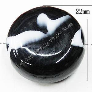 Painted Spray-paint Stripe Acrylic Beads, Flat Round 22mm Hole:1mm, Sold by Bag 