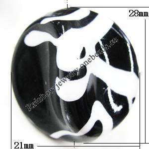Painted Spray-paint Stripe Acrylic Beads, Fluted Flat Oval 28x21mm Hole:4mm, Sold by Bag 