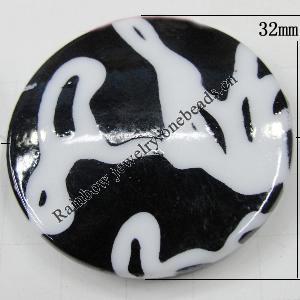Painted Spray-paint Stripe Acrylic Beads, Flat Round 32mm Hole:2mm, Sold by Bag 