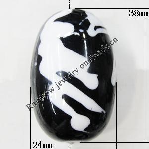 Painted Spray-paint Stripe Acrylic Beads, Oval 38x24mm Hole:4mm, Sold by Bag