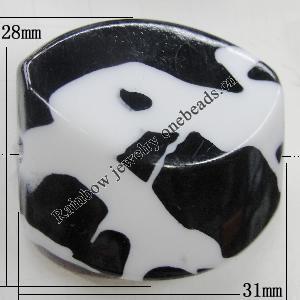 Painted Spray-paint Stripe Acrylic Beads, Flat Drum 31x28mm Hole:2mm, Sold by Bag 