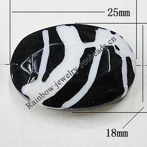 Painted Spray-paint Stripe Acrylic Beads, Flat Oval 25x18mm Hole:2mm, Sold by Bag 