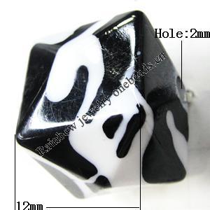Painted Spray-paint Stripe Acrylic Beads, Faceted Cube 12mm Hole:2mm, Sold by Bag 