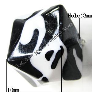 Painted Spray-paint Stripe Acrylic Beads, Faceted Cube 18mm Hole:3mm, Sold by Bag 