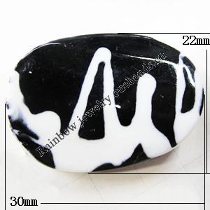 Painted Spray-paint Stripe Acrylic Beads, Flat Oval 30x22mm Hole:2mm, Sold by Bag