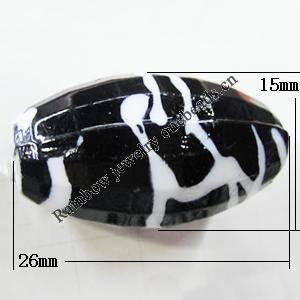 Painted Spray-paint Stripe Acrylic Beads, Faceted Drum 26x15mm Hole:2mm, Sold by Bag