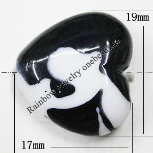 Painted Spray-paint Stripe Acrylic Beads, Heart 17x19mm Hole:1mm, Sold by Bag