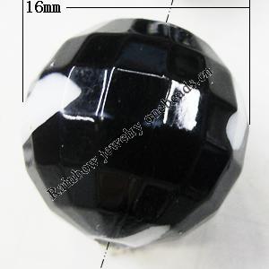 Painted Spray-paint Stripe Acrylic Beads, Faceted Round 16mm Hole:2.5mm, Sold by Bag 