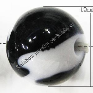 Painted Spray-paint Stripe Acrylic Beads, Round 10mm Hole:2mm, Sold by Bag 