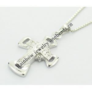 Sterling Silver Pendants platina plating, Cross 30x17mm, Sold by PC