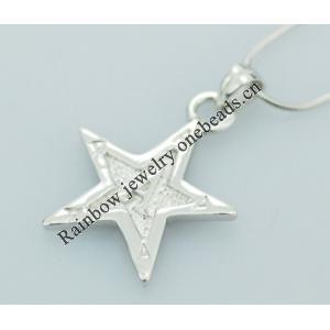 Sterling Silver Pendants platina plating, Star 31x21mm, Sold by PC