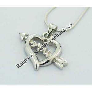 Sterling Silver Pendants platina plating, Heart 23x25mm, Sold by PC