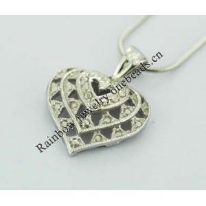 Sterling Silver Pendants platina plating, Heart 21x16mm, Sold by PC