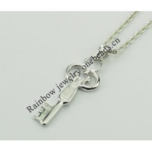 Sterling Silver Pendants platina plating, Key 34x12mm, Sold by PC