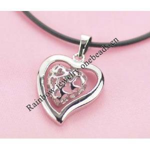 Sterling Silver Pendants platina plating, Heart 26x18mm, Sold by PC