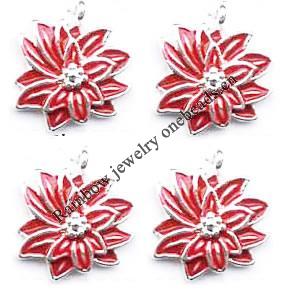 Zinc Alloy Enamel Jewelry Findings, Christmas Charm/Pendant, Christmas flowers 10mm-20mm, Sold by Group 