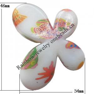 Watermark Acrylic Beads, Butterfly 46x34mm, Sold by Bag