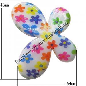 Watermark Acrylic Beads, Butterfly 46x34mm, Sold by Bag