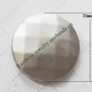 Acrylic Beads，Faceted Flat Round 33mm, Sold by Bag