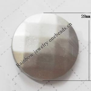 Acrylic Beads，Faceted Flat Round 28mm, Sold by Bag