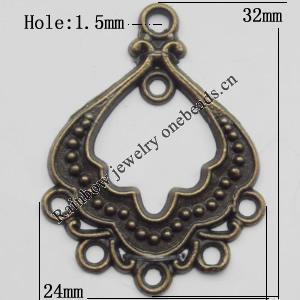 Connector, Lead-free Zinc Alloy Jewelry Findings, 24x32mm Hole=1.5mm, Sold by Bag