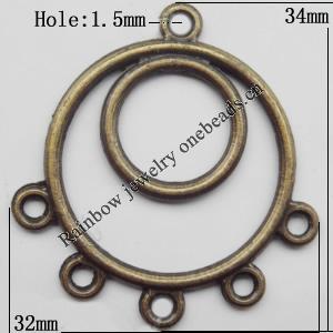 Connector, Lead-free Zinc Alloy Jewelry Findings, 32x34mm Hole=1.5mm, Sold by Bag