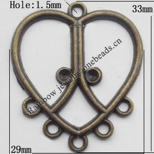 Connector, Lead-free Zinc Alloy Jewelry Findings, 29x33mm Hole=1.5mm, Sold by Bag