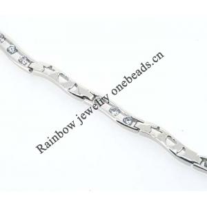 Sterling Silver European style Bracelets, with Zircon, Length:7.1 Inch, Sold by PC