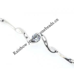 Sterling Silver European style Bracelets, with Zircon, Length:7.1 Inch, Sold by PC