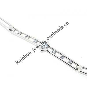 Sterling Silver European style Bracelets, with Zircon, Length:7.1 Inch, Sold by PC