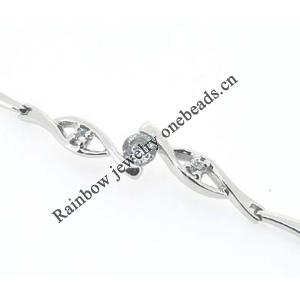 Sterling Silver European style Bracelets, with Zircon, Length:7.1 Inch, Sold by PC